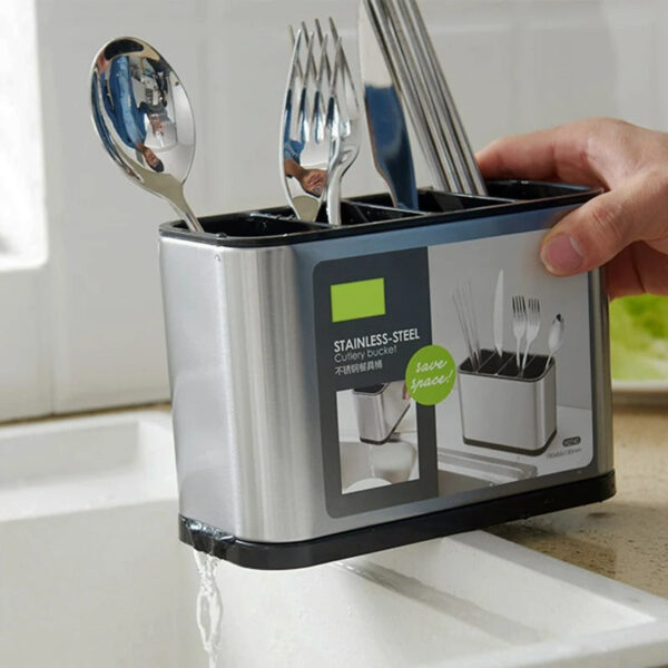 Stainless Steel Cutlery Storage Holder (4 Compartment) - Image 4