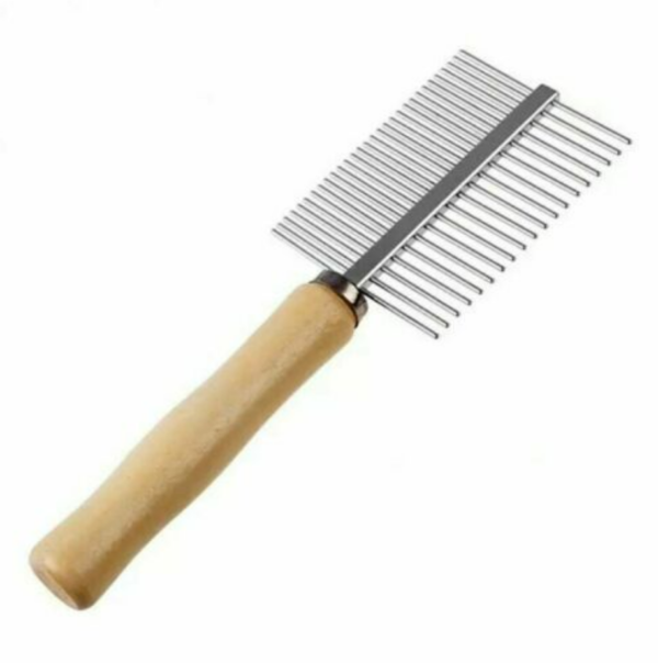 Double Sided Wooden Handle Dog Grooming Comb - Image 3