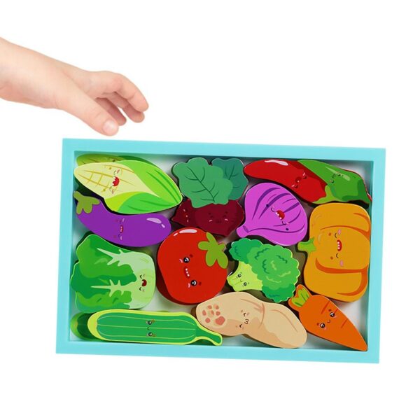 Wooden Montessori Learning Sorting Jigsaw Veggie Puzzle - Image 3