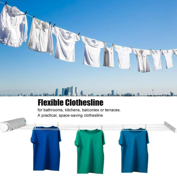 Retractable Clothes Drying Line with Hanger Clips - Image 3