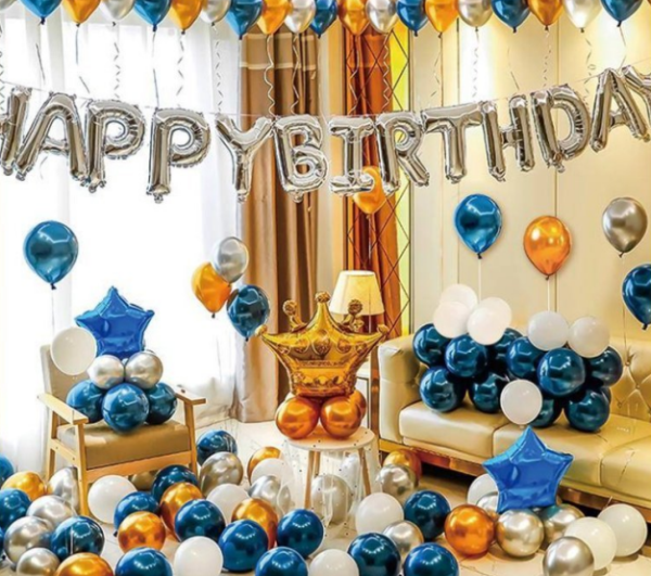 Happy Birthday Crown Balloon Set (Blue)