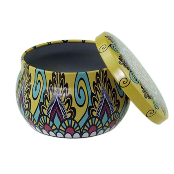 English Pear And Freesia Aroma Candle In Colourful Patterned Tin (65ml) - Image 5