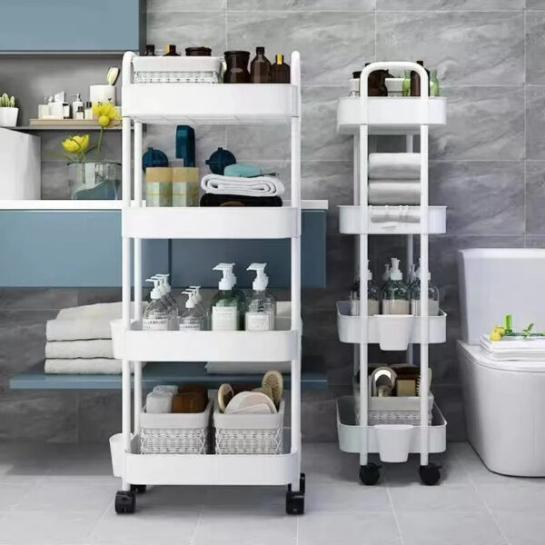 Organising Rolling Plastic Trolley (4 Tier)(White)