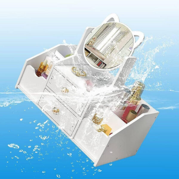 Mini Dressing Table Make-Up Cosmetic Organiser With Side Storage - Image 4