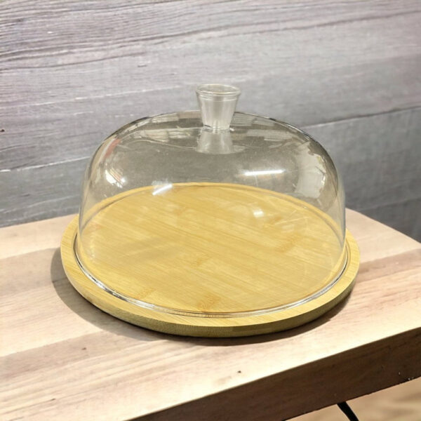 Wooden Cake Stand With Dome Lid (28cm) - Image 3