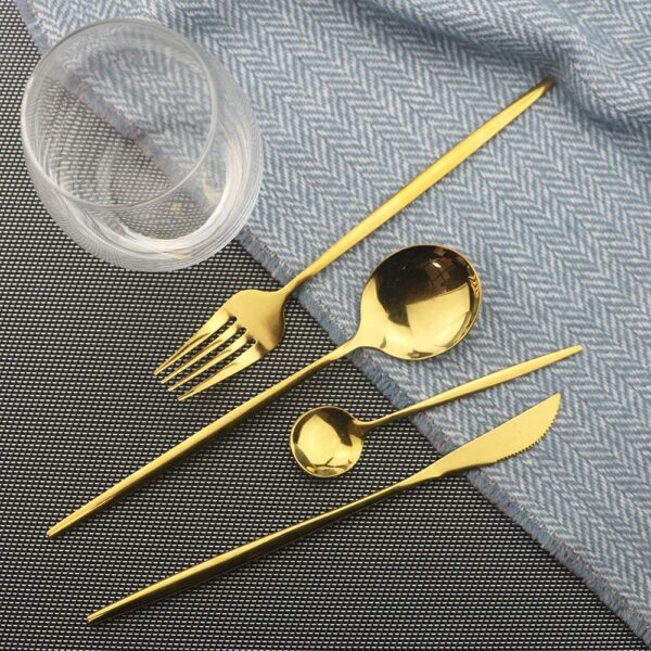 Polished Round Cutlery Set (24 pcs)(Gold) - Image 3