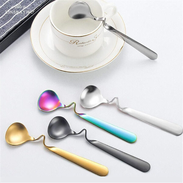 Curved Coffee Spoon Set (6 pcs)(14cm)(Gold) - Image 4