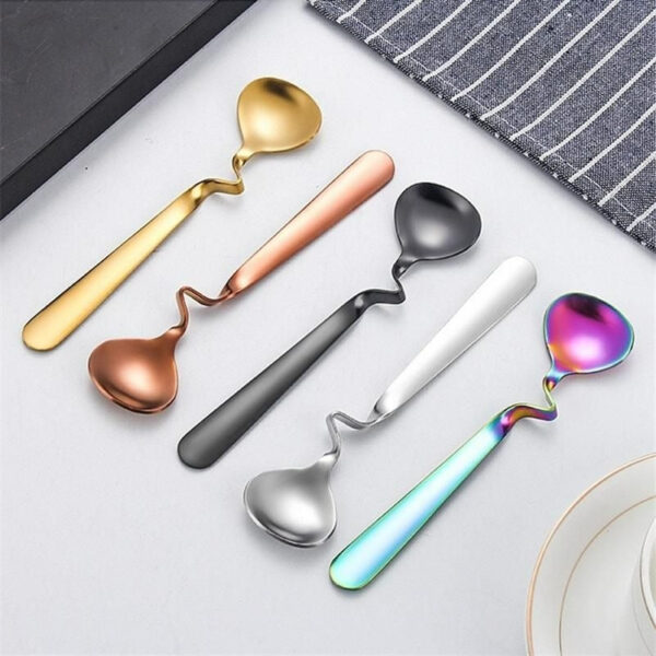 Curved Coffee Spoon Set (6 pcs)(14cm)(Gold) - Image 3