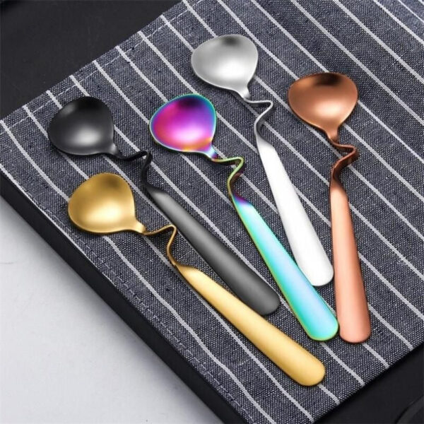 Curved Coffee Spoon Set (6 pcs)(14cm)(Gold) - Image 5