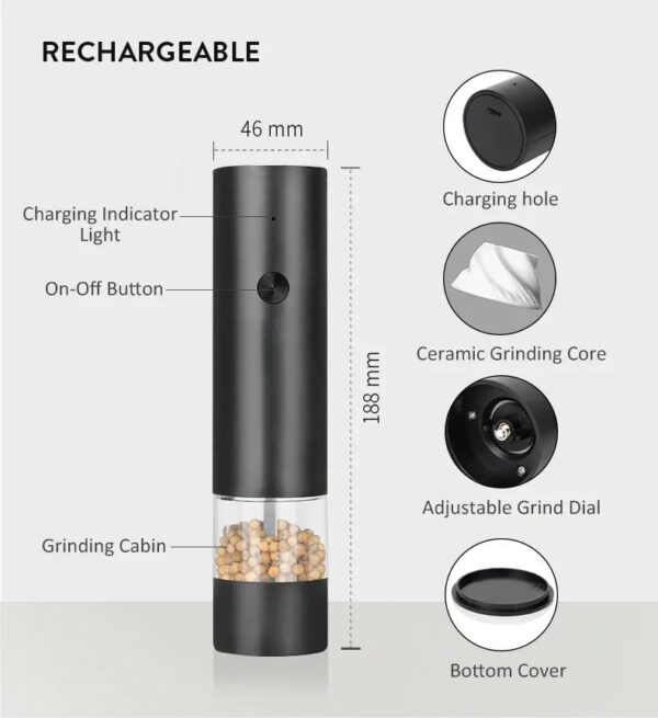 USB Rechargeable Electric Salt and Pepper Grinder Set - Image 2