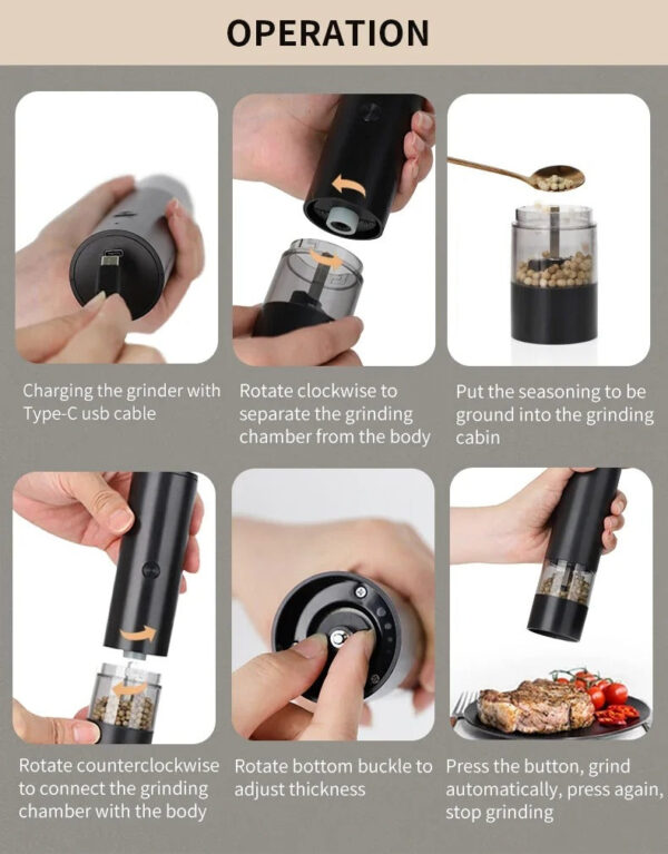 USB Rechargeable Electric Salt and Pepper Grinder Set - Image 6