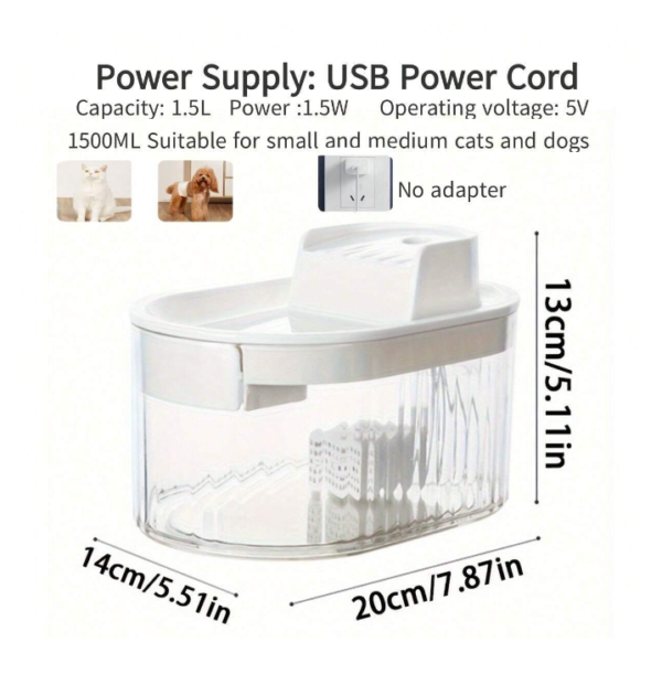 Pet Water Fountain Waterfall With Automatic Filter (1.3L) - Image 3