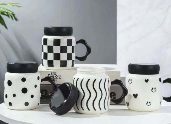 Designed Ceramic Cup Simple With Lid (480ml)