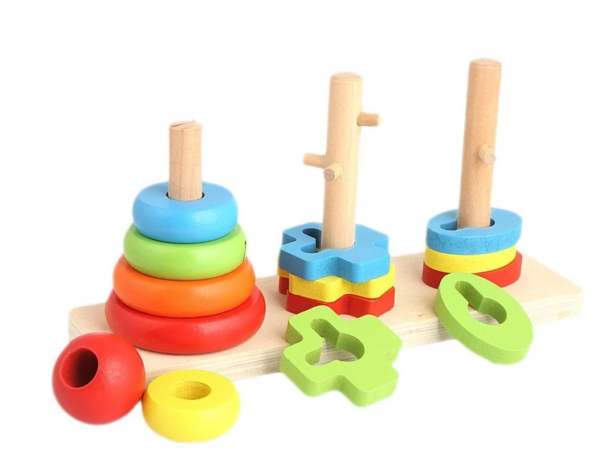 Rainbow Three Column Tower Wooden Educational Toy - Image 3