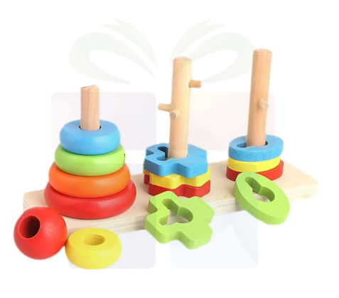 Rainbow Three Column Tower Wooden Educational Toy