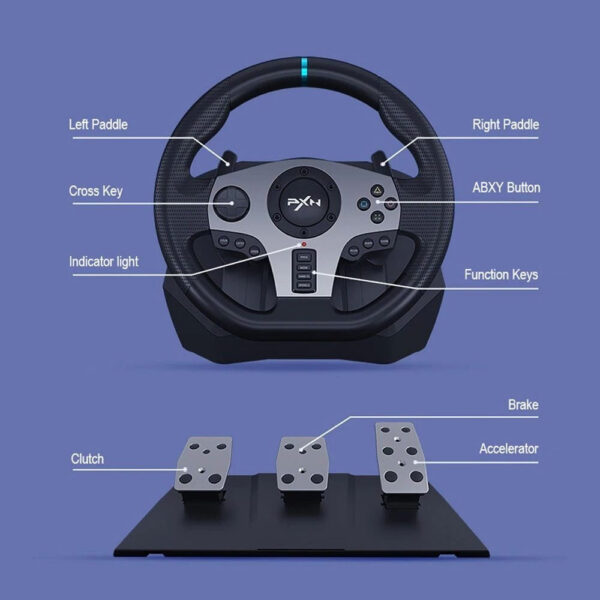 Gaming Steering Wheel with 3 Pedals and Gear Shifter - Image 4