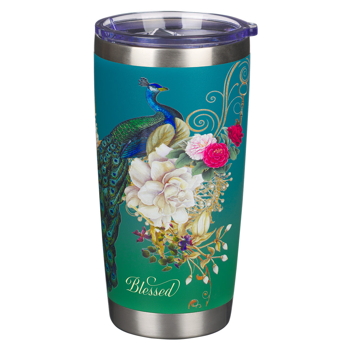 Blessed Blue Peacock Stainless Steel Travel Mug – Jeremiah 17:7