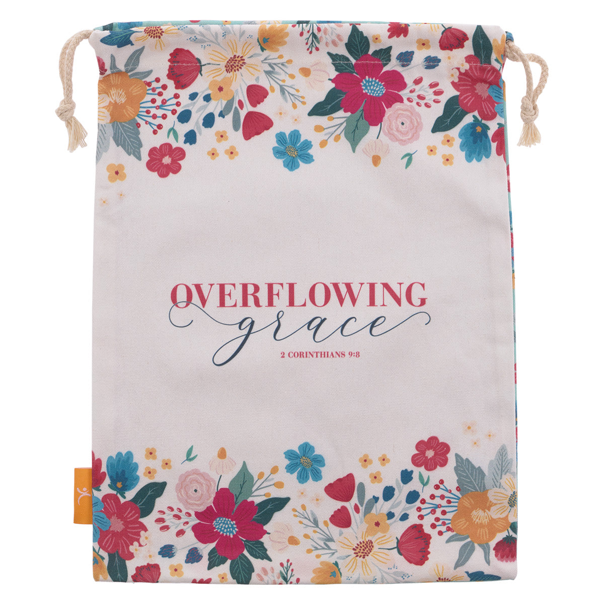 Overflowing Grace Large Cotton Drawstring Bag – 2 Corinthians 9:8