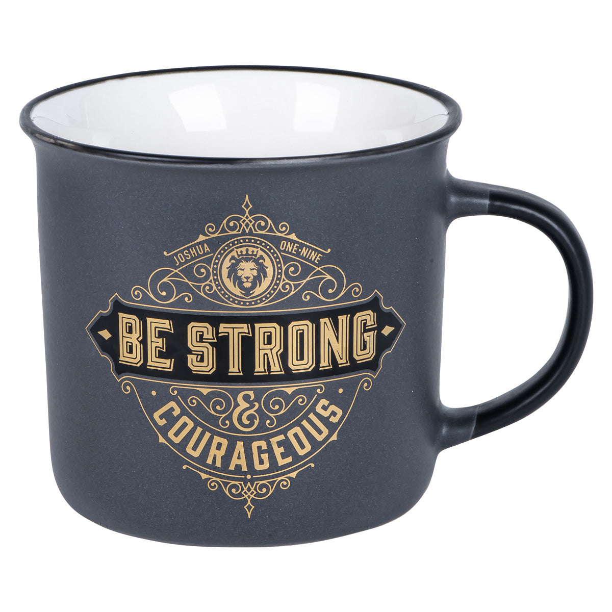 Be Strong And Courageous Grey Ceramic Camp Style Mug – Joshua 1:9